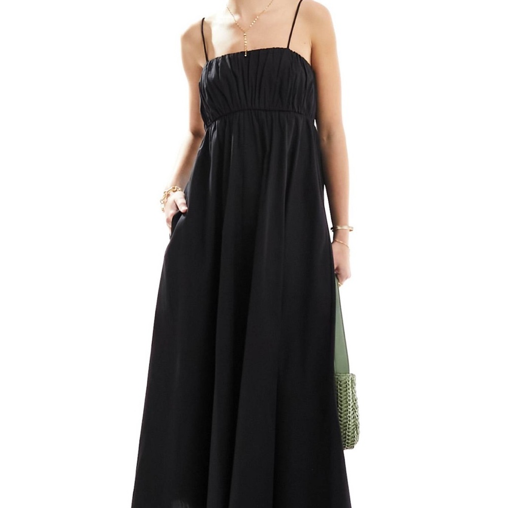 ASOS Black Ruched Bust Maxi Dress with Adjustable Straps